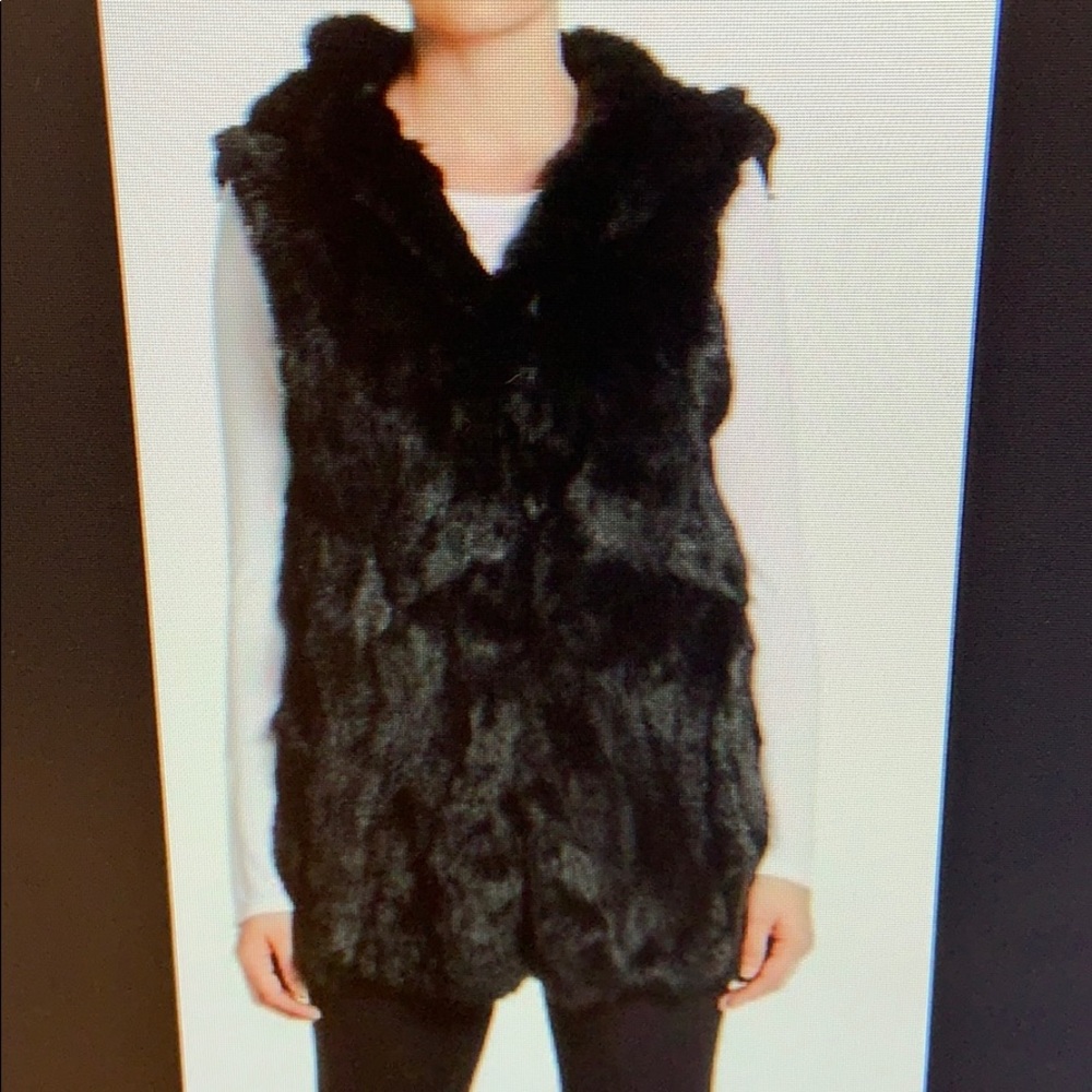 Adrienne Laudau hooded fur vest